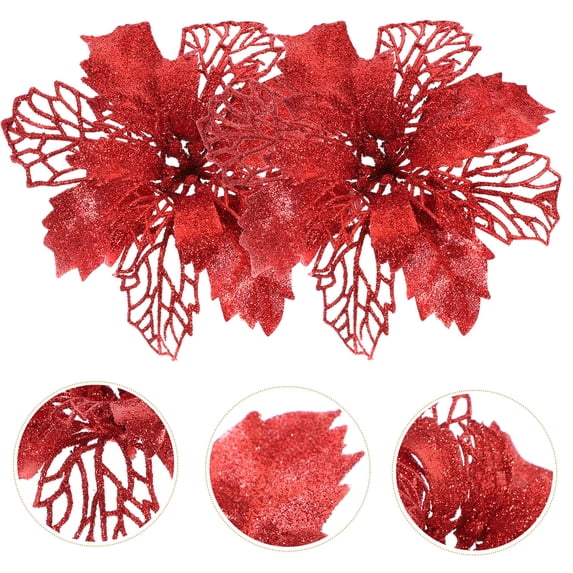 OUNONA 6-Pack Red Faux Poinsettia Christmas Flowers for Tree, Door, Wreath, and Festive Table Decorations