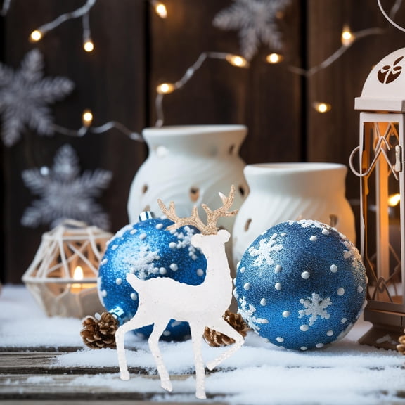 OUNONA White Plastic Elk Decor, Christmas Figurines, Joyful Holiday Setting, Fine Craftsmanship, 6Pcs