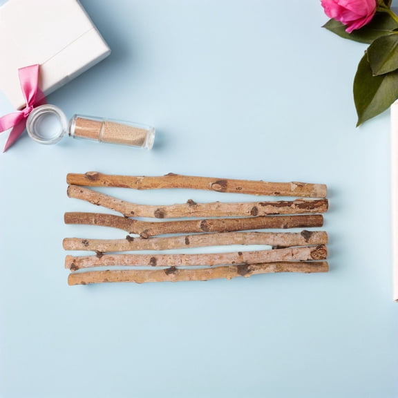 OUNONA 6Pcs Rustic Natural Beige Wood Sticks for Crafts Wedding Decor Photographic Props