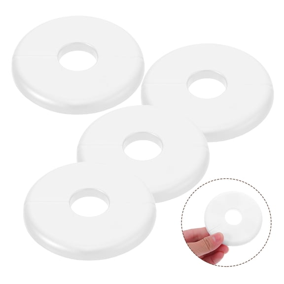 OUNONA 6Pcs Round White Wall Mounted Plastic Escutcheon Plates for Plumbing Decoration
