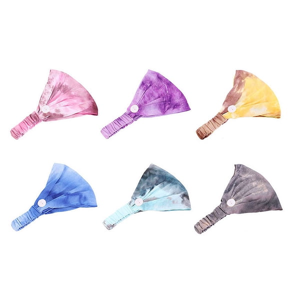 OUNONA 6-Pack Tie Dye Cotton Sports Hairbands, Wide Absorbent Headbands with Ear Buttons for Workout and Outdoor Activities