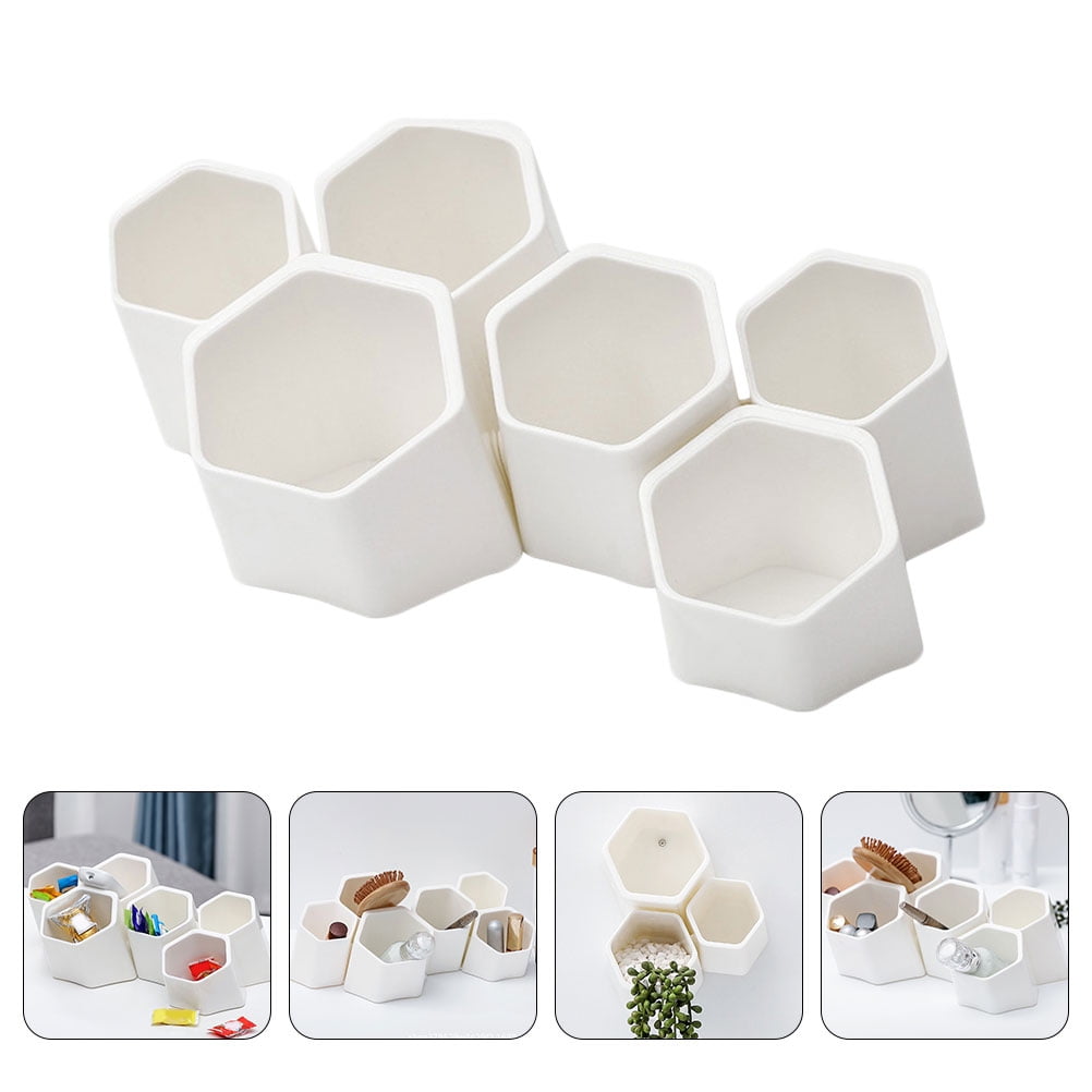 OUNONA 6-Pack White Desktop Pen Holders, Wall-Mounted Stationery Organizers for Home Office Desk Accessories