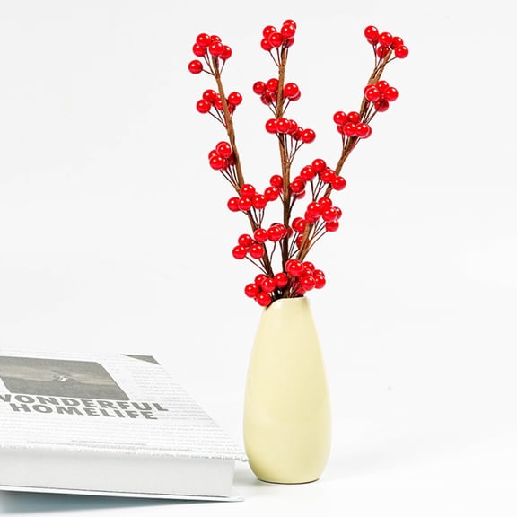 OUNONA 6Pcs Xmas Artificial Fruit Cherry Branches for Christmas Tree and Event Decoration