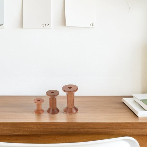 OUNONA 6Pcs Handmade Wood Bobbins for Sewing Embroidery and Yarn Holder Brown