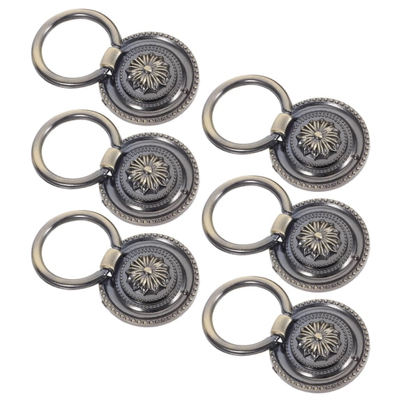 OUNONA 6Pcs Dark Brown Vintage Style Zinc Alloy Cabinet Pull Handles with Round Ring for Elegant Home Furniture