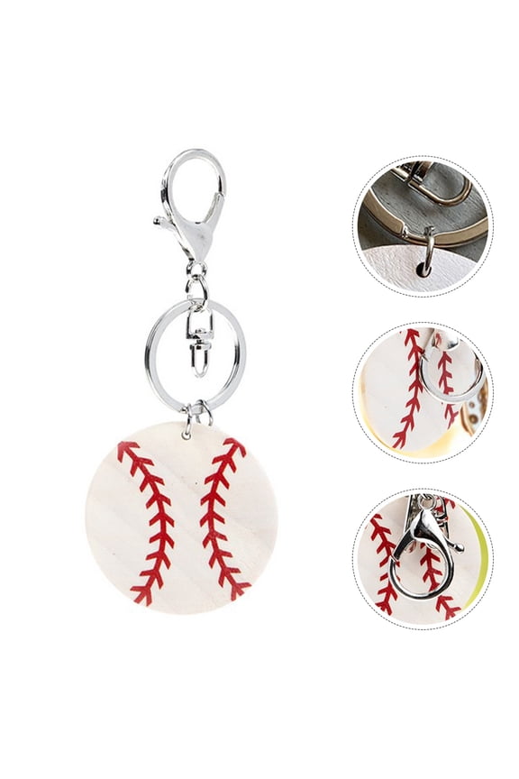 Baseball Keychains White 6Pcs 4.7X1.9X0.08In