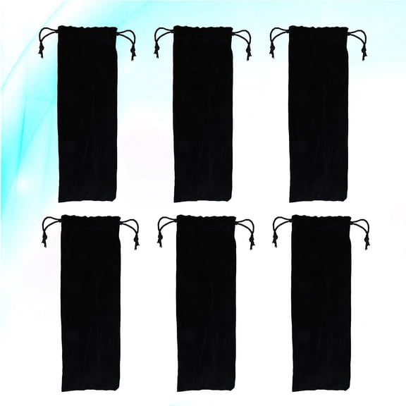 OUNONA 6pcs Black Flannel Drawstring Pouch Bags for Drinking Straw Organization Daily Use