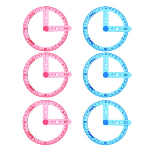 OUNONA 6Pcs Assorted Color 360 Degree Plastic Circle Protractor Tool for Classroom Teaching