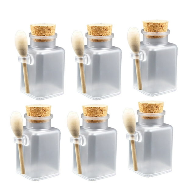 OUNONA 6pcs Frosted Empty Plastic Bottle Bath Salt Shaker Food Powder Seasoning Nut Storage Holder Refillable Container Pot Jar for Daily Life(with Cork Stopper, Random Style)