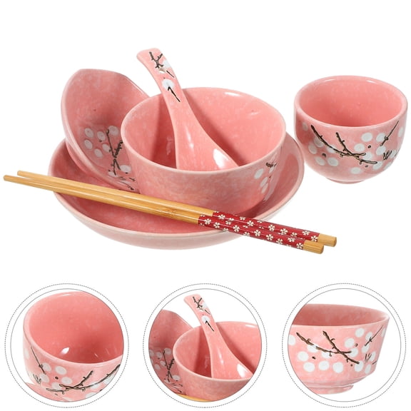 OUNONA 6pcs Japanese Style Ceramic Tableware Set Household Cutlery Creative Ceramic Dinnerware Set (Pink)
