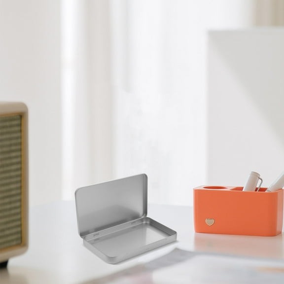 OUNONA 6pcs Metal Rectangular Empty Hinged Tins Silver Mini Portable Box Small Storage Kit Home Organizer With Lids Craft Containers 7x4.21x0.59in