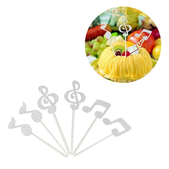 CATIEBYE Catiebye Musical Notes Cupcake Toppers, Silver for Cakes 6Pcs