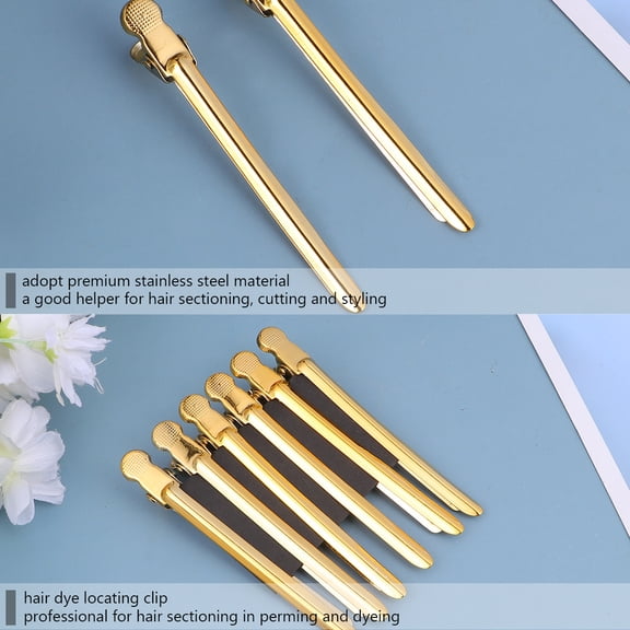 OUNONA Durable Metal Hair Clips Set of 6 Portable Hairpins for Salon Use Golden
