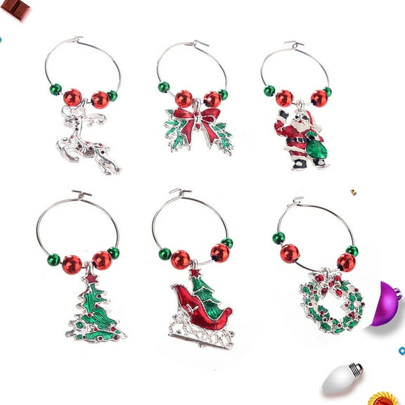 OUNONA Drinking Glass Markers Keyrings Metal Identify Drinks Family Members Christmas Party 6pcs