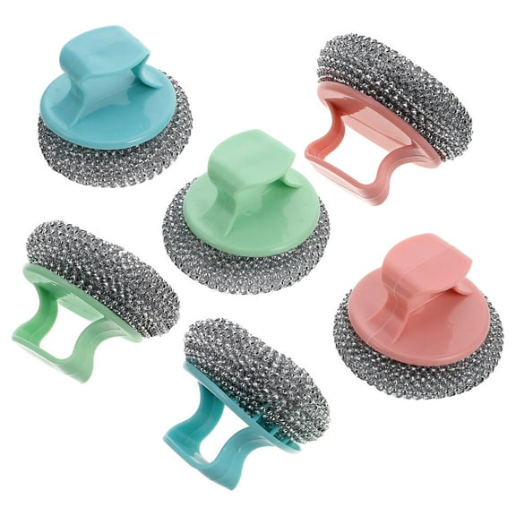 OUNONA 6pcs Stainless Steel Scrubber With Handle Detachable Cleaning Scrubber For Pots Heavy Duty Dish Scrubber For Sink Metal Scrubber For Kitchen Use