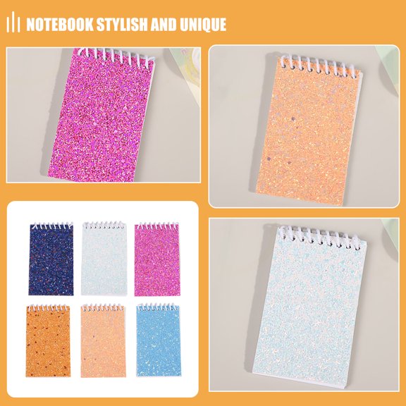 Tineasur Compact Notepads Stylish Sequin Design Blank Pages for Students 6Pcs