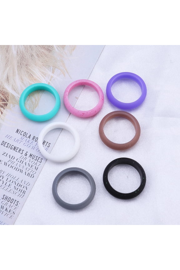 7 PCS Women Wedding Rings Silicone Rubber Bands Black Silver Pink Purple Green for Gym Activities