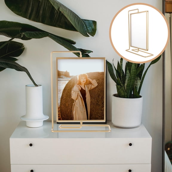 OUNONA 360 Degree Rotating Double-Sided Golden Photo Frame for Home Decoration and Display
