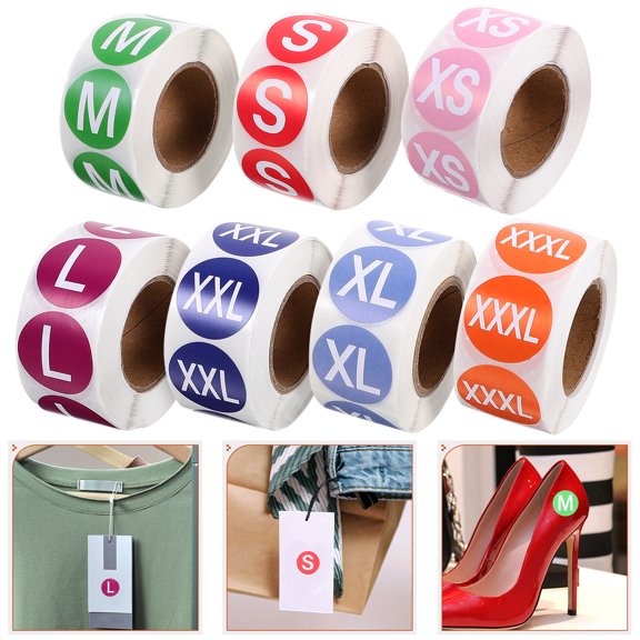 WEAVILUX Self Adhesive Round Clothing Size Stickers in Assorted Colors for Home and Retail
