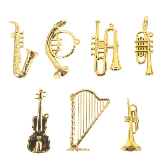 OUNONA 7Pcs Golden Miniatures Instrument Set for Christmas Decor and Handmade Crafts