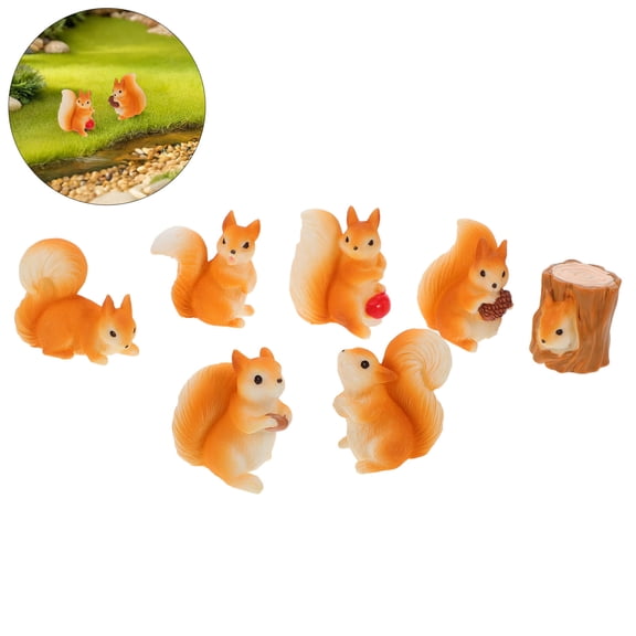 OUNONA Resin Squirrel Figurines, Orange Lifelike Miniatures for Garden Decor 7Pcs