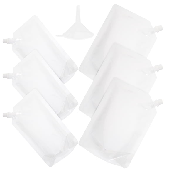 OUNONA Easy to Fill Spouted Pouch Liquid Bags Assorted Color with Funnel for Drink and Soap Packaging 7Pcs