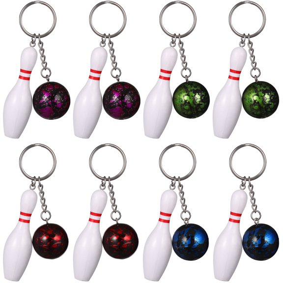 OUNONA 8 Pcs Mini Bowling Pins Keychain Sports Souvenir Metal Green for Bowling Enthusiasts