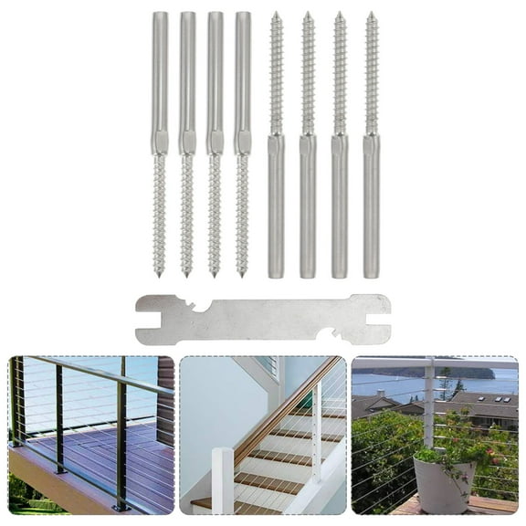 OUNONA 8 Pcs Railings Wire Rope Connector Sturdy Deck Railing 11.3X0.75X0.63CM Silver
