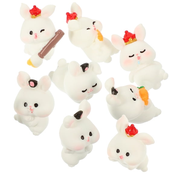 OUNONA White Resin Bunny Shape Decor for Garden Micro Landscaping Vivid Cartoon Design 8 Pieces