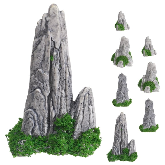 OUNONA 8-Piece Miniature Resin Rockery Statues for Indoor Bonsai, Mini Garden Layout, Realistic Fake Mountain Ornaments Decoration