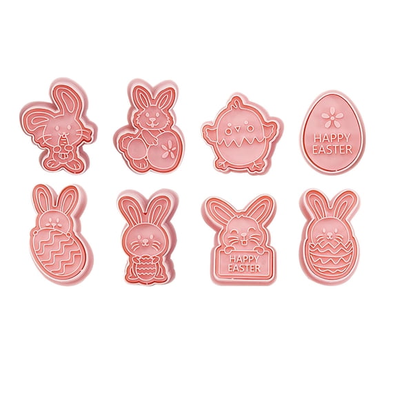 OUNONA 8-Piece Easter Cookie Embossing Mold Set with Cute Cartoon Chick Designs for Baking and Decorating Fun