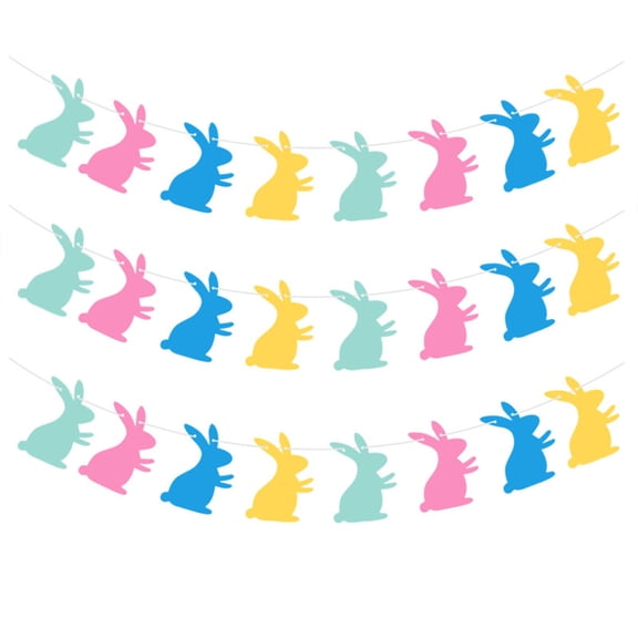 OUNONA 8Pcs Easter Party Banner with Assorted Color Rabbit Flags Creative Bunting for Festive Decoration