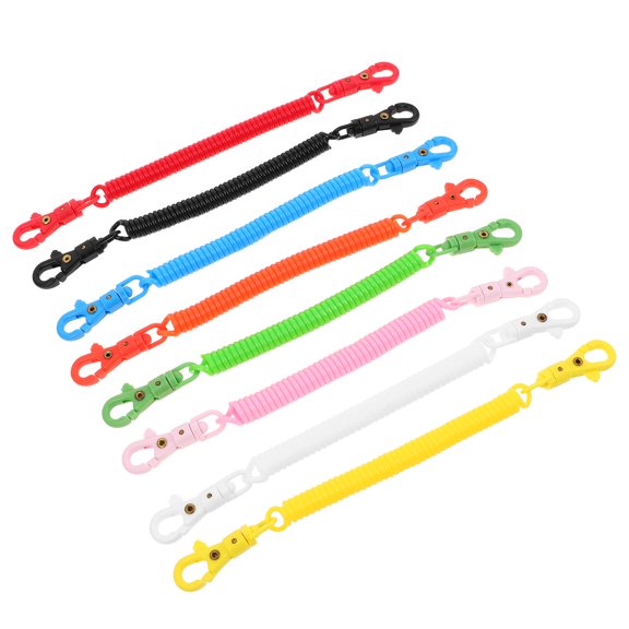 OUNONA 8Pcs Retractable Spring Coil Keychain Lanyard for Camping Fishing and Daily Use