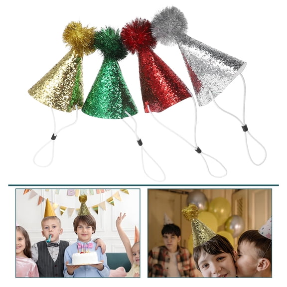OUNONA 8Pcs Assorted Color Glitter Party Hats with Pom Poms for Birthday Festival Decorations