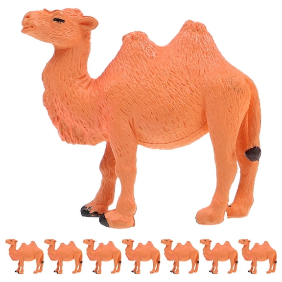 OUNONA Camel Figurines Khaki PVC Lifelike Decor for Table Desktop 8Pcs