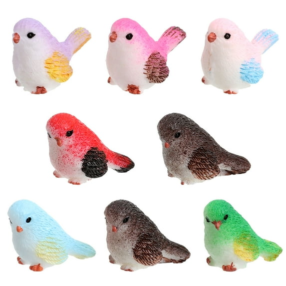 OUNONA Small Bird Figurines Set of 8 Assorted Colors Moss Landscape Decorations for Garden and Home