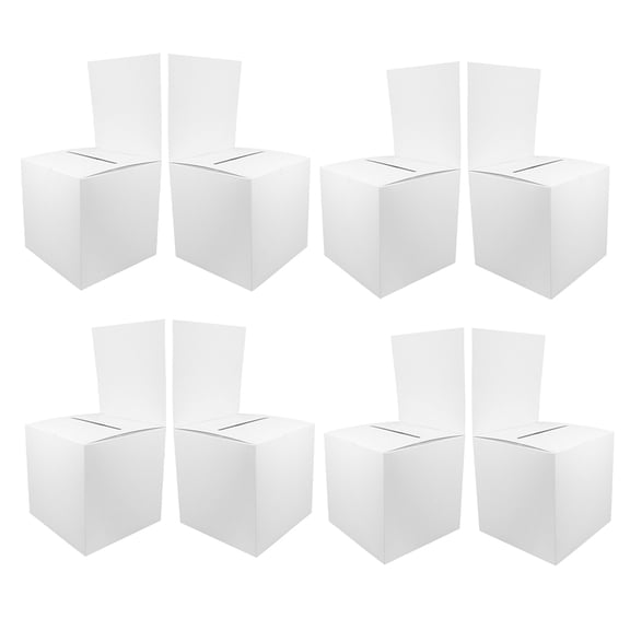 OUNONA 8Pcs White Paper Donation Box Secure Storage Bin for Party and Corporate Events