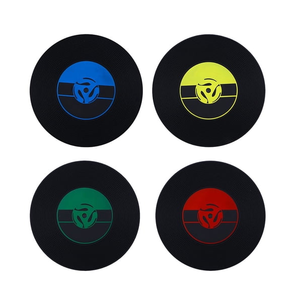 OUNONA Non-Slip Record Coasters Stylish PVC Assorted Color for Kitchen 8Pcs