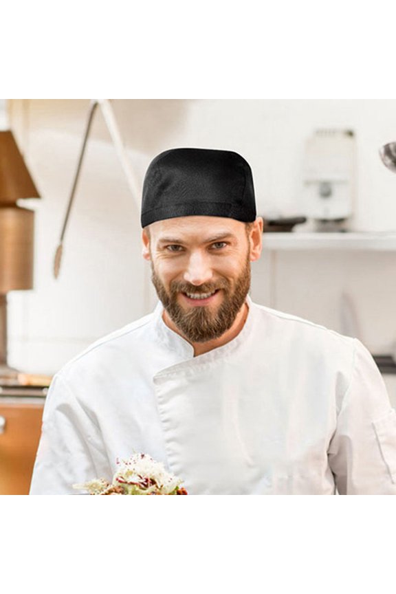 8Pcs Unisex Food Service Caps Cotton Cloth Black Round Brim Oil Resistant Kitchen Chef