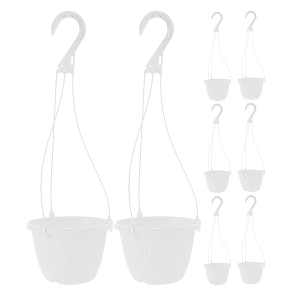 OUNONA 8Pcs White Hanging Plant Holders Plastic with Hooks for Balcony Patio Garden and Home Decor
