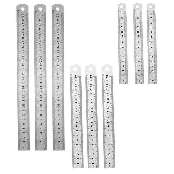 OUNONA 9 Pcs Measuring Ruler Metal Straight Edge Drawing Office Silver