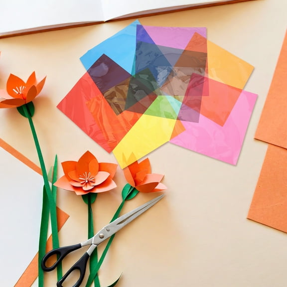 OUNONA 90Pcs Assorted Color Cellophane Sheets for Crafting Clear and Colored DIY Wraps