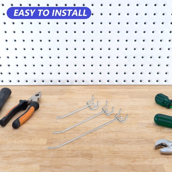 OUNONA 90Pcs Plated Silver Metal Pegboard Hooks for Tool Hanging and Garage Wall Organization