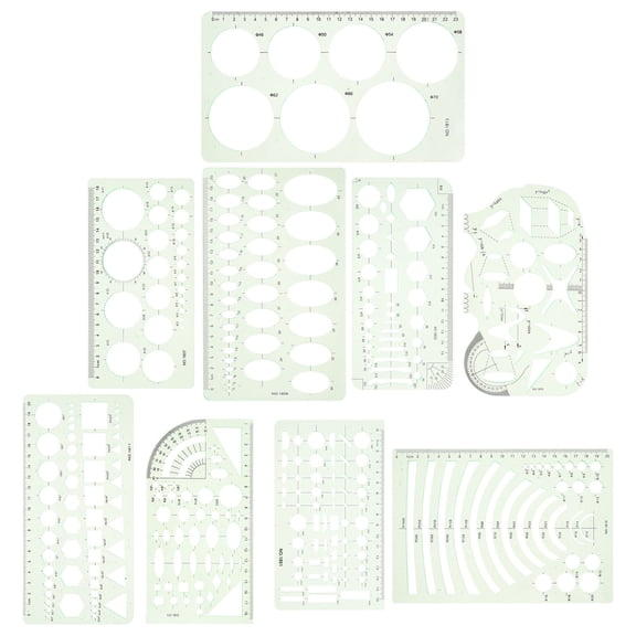 OUNONA 9-Piece Green Plastic Circle Stencil Set for Drawing, Measuring, Office, School, and Architectural Templates