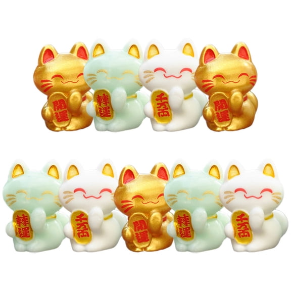 OUNONA 9Pcs Miniature Cat Statues Resin Craft Fortune Cat Figures Mini Garden Miniature Animal Statues