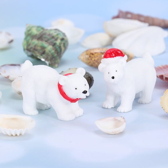 OUNONA 9-Piece Bear Figurine Set Christmas White Resin Animal Models Holiday Decoration Random Styles