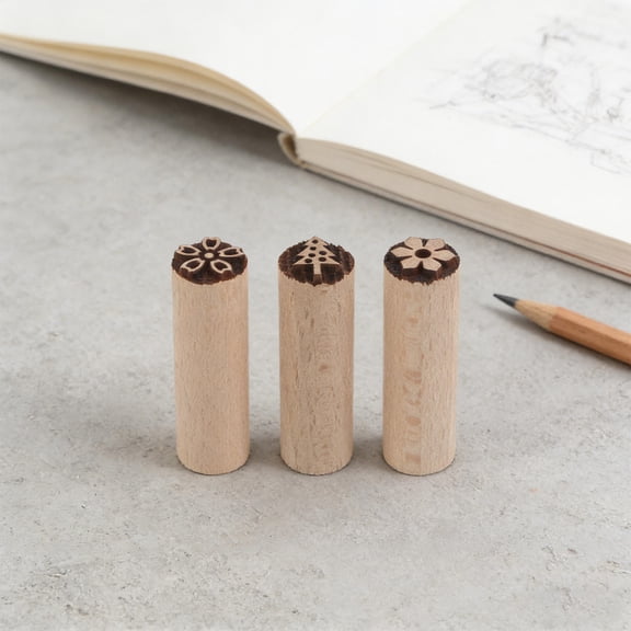 OUNONA 9-Piece Wooden Clay Stamps Set with Khaki Flower Patterns for Pottery, Ceramic Texturing and Craft Tools
