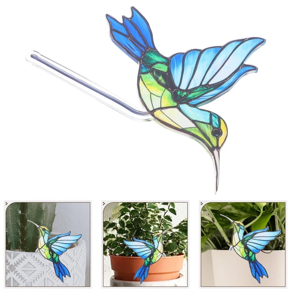OUNONA Acrylic Hummingbird Bird Flower Pot Huggers Cute Animal Bird Statue Bonsai Pot Ornament For Planter Hanger Decorations Outdoor Fairy Garden Planter Edge Accessories
