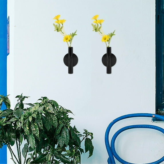 OUNONA Adhesive No Drill Metal Wall Vase Nordic Style Wall Mounted Flower Pot Wall Decor For Living Room Bedroom Office Indoor Wall Hanging Flower Holder