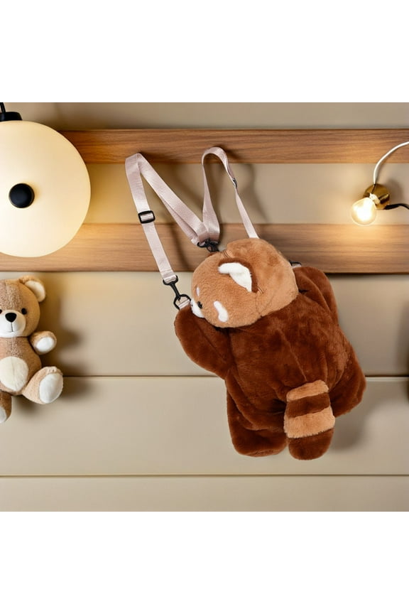 Light Brown Red Panda Plush Backpack with Large Storage Capacity for School, Travel, and Everyday Use - 1 Set